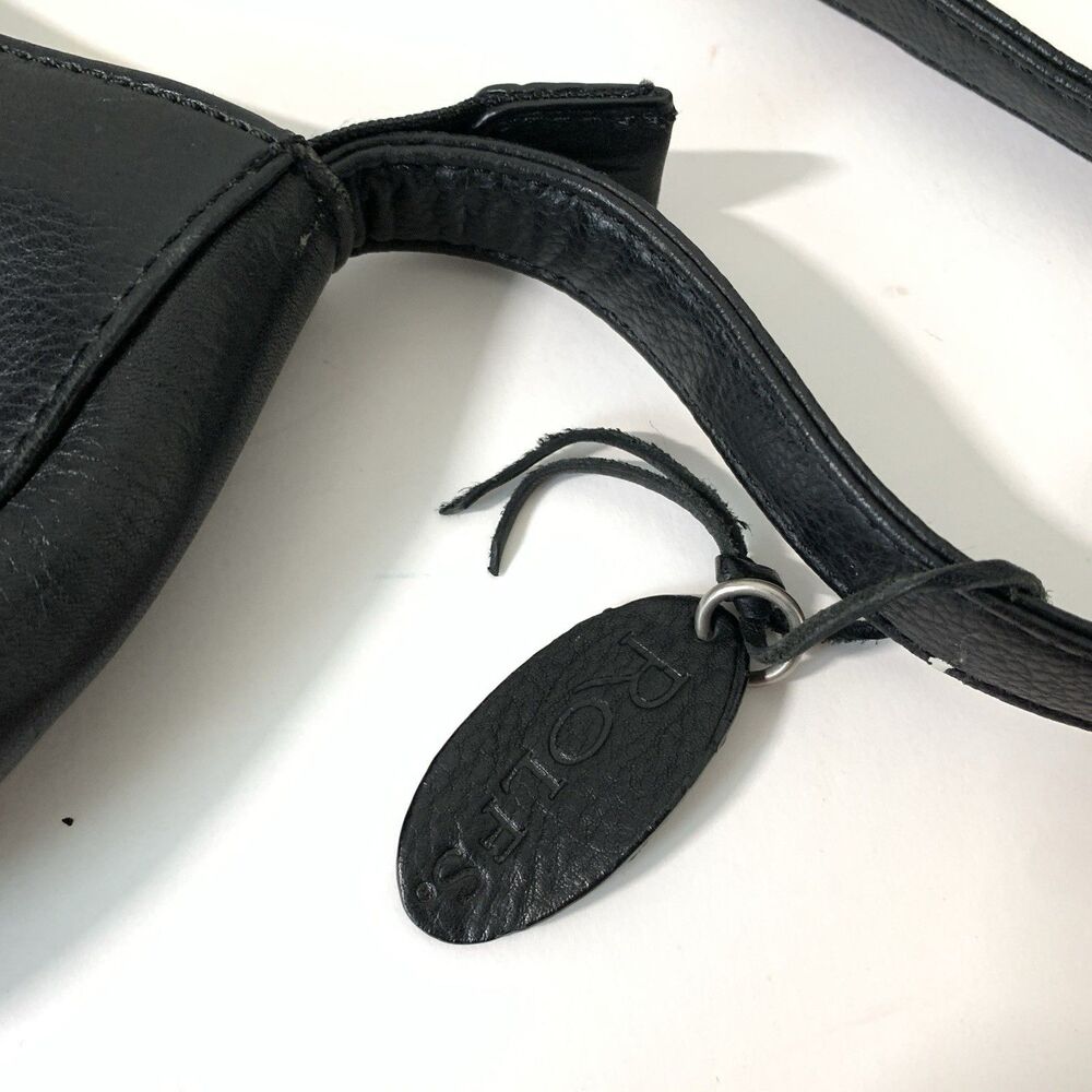 Vtg Rolfs Shoulder Bag Black Leather Purse Zipper Y2K Clean New Money Quiet Lux - Picture 9 of 13